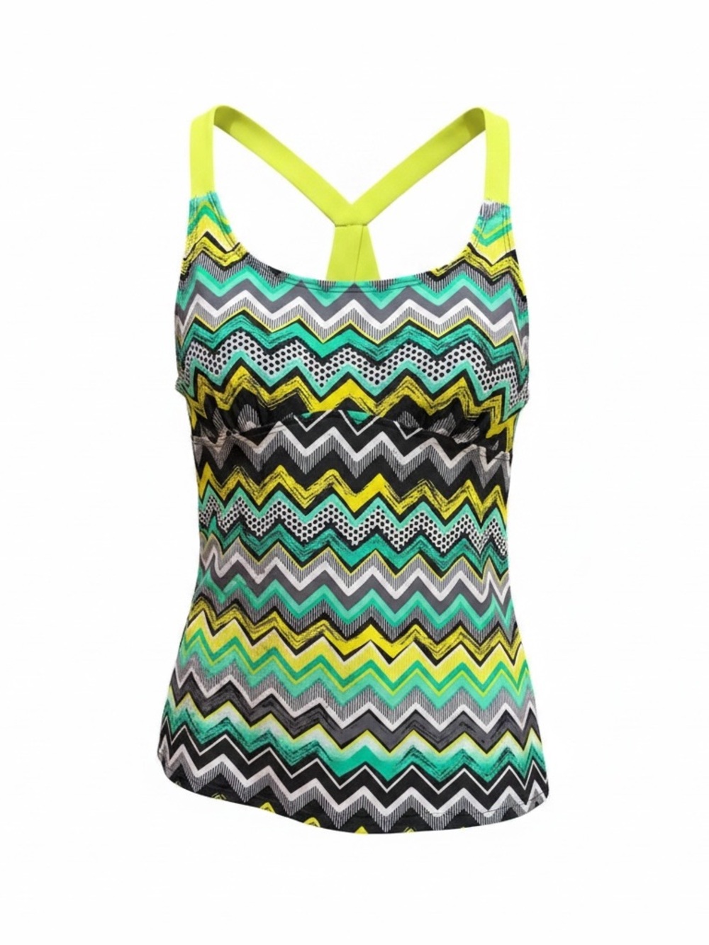 Source Unknown Neon Yellow & Teal Chevron Tankini Top